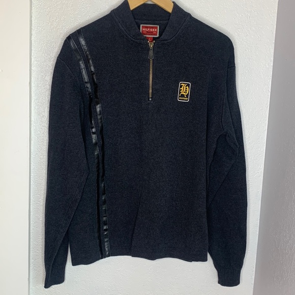 Tommy Hilfiger Red Label dark grey knit sweater 1/4 zipper 100% cotton - Picture 1 of 8